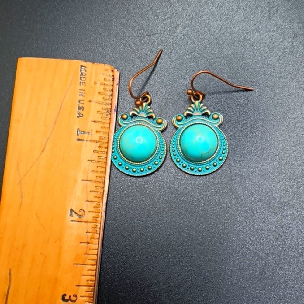 BRONZE turquoise minimalist earrings boho ethnic design